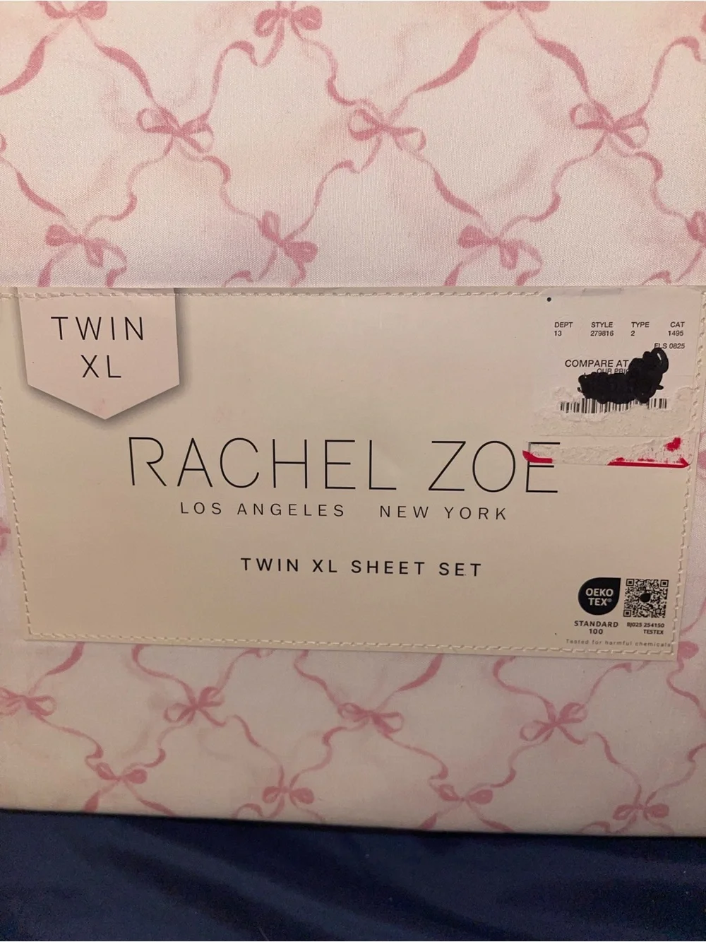 Rachel Zoe Twin XL Sheet Set Pink Ribbon Pattern